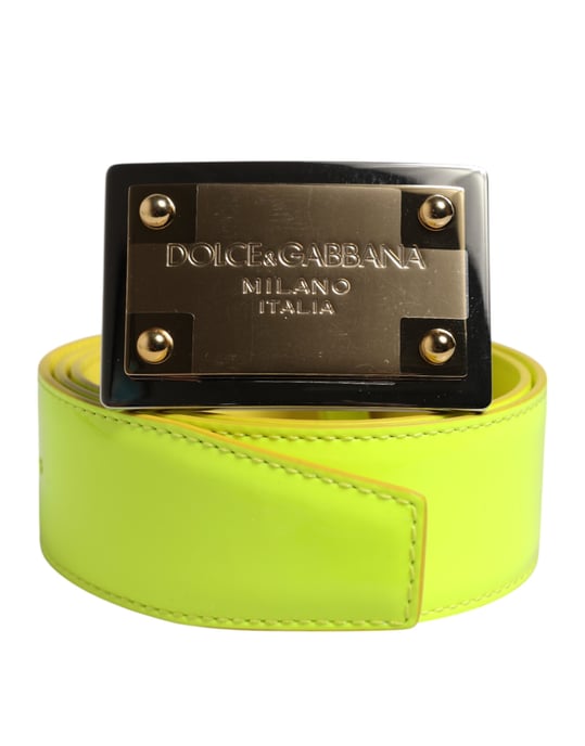 Dolce & Gabbana Gelbgrüner Klassischer Metal Logo Schnallen Gürtel - Image 2