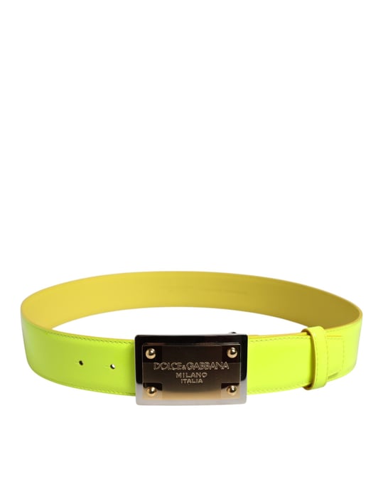 Dolce & Gabbana Gelbgrüner Klassischer Metal Logo Schnallen Gürtel - Image 3