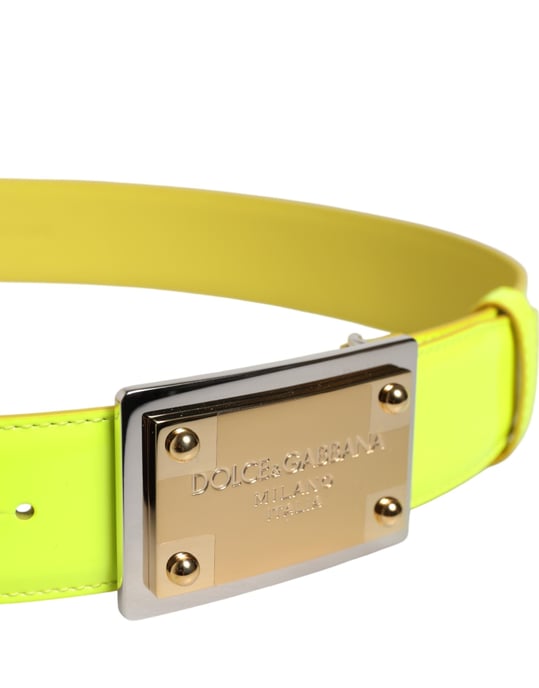 Dolce & Gabbana Gelbgrüner Klassischer Metal Logo Schnallen Gürtel - Image 4