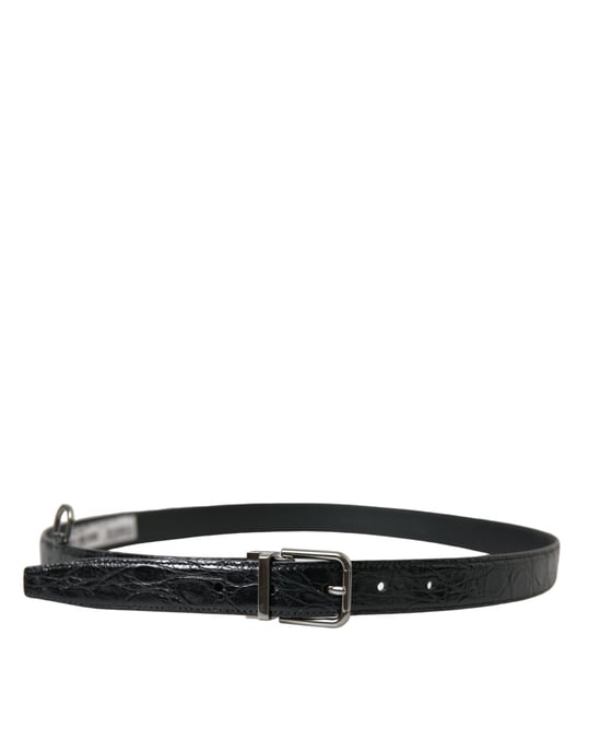 Dolce & Gabbana Schwarzer Leder Gürtel mit Silberner Metalldornschließe - Image 2