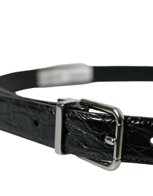 Dolce & Gabbana Schwarzer Leder Gürtel mit Silberner Metalldornschließe - Image 3