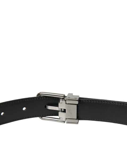 Dolce & Gabbana Schwarzer Leder Gürtel mit Silberner Metalldornschließe - Image 4