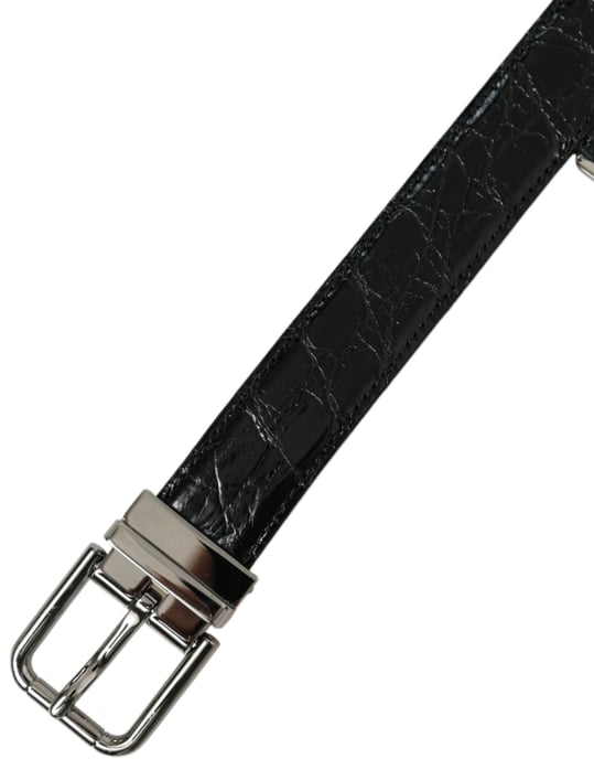 Dolce & Gabbana Schwarzer Leder Gürtel mit Silberner Metalldornschließe - Image 5