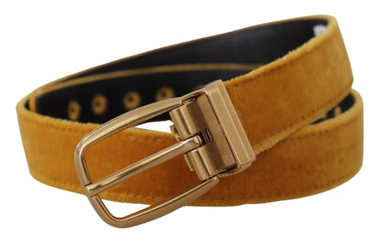 Dolce & Gabbana Senfgelb samtige Gold-Logo gravierte Metall-Schnallen-Gürtel - Image 2