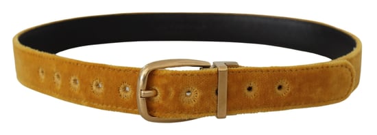 Dolce & Gabbana Senfgelb samtige Gold-Logo gravierte Metall-Schnallen-Gürtel - Image 3