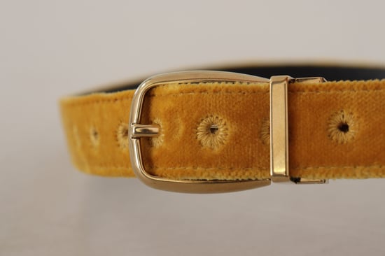 Dolce & Gabbana Senfgelb samtige Gold-Logo gravierte Metall-Schnallen-Gürtel - Image 4
