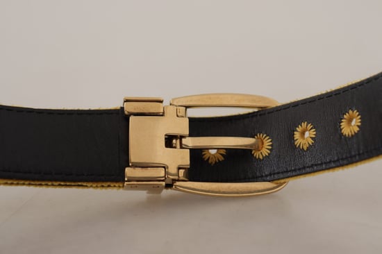 Dolce & Gabbana Senfgelb samtige Gold-Logo gravierte Metall-Schnallen-Gürtel - Image 5