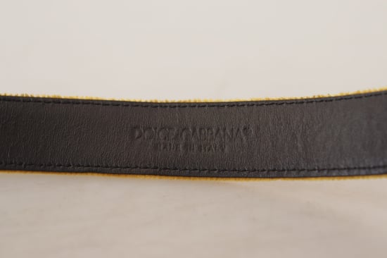 Dolce & Gabbana Senfgelb samtige Gold-Logo gravierte Metall-Schnallen-Gürtel - Image 6