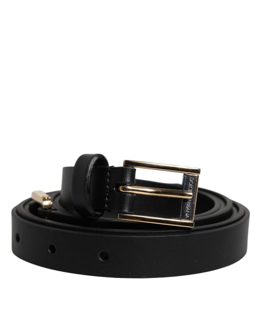 Dolce & Gabbana Schwarzer Kalbsleder Klassischer Metalllogo Schnallen-Gürtel - Image 2
