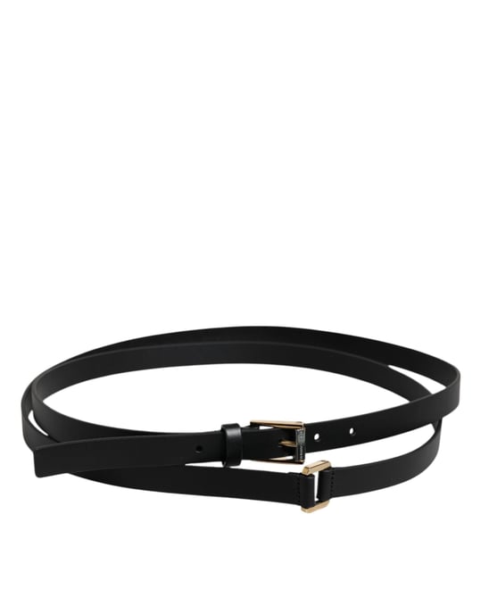 Dolce & Gabbana Schwarzer Kalbsleder Klassischer Metalllogo Schnallen-Gürtel - Image 3