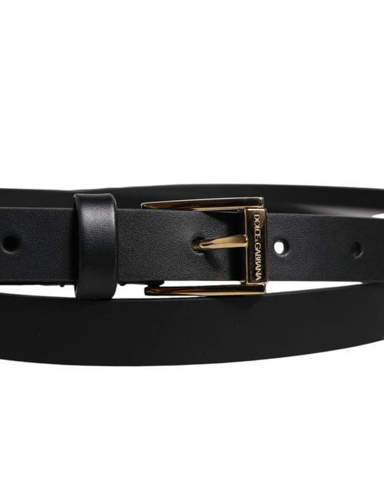 Dolce & Gabbana Schwarzer Kalbsleder Klassischer Metalllogo Schnallen-Gürtel - Image 4