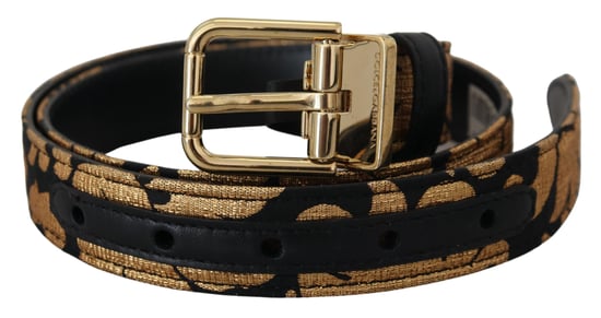 Dolce & Gabbana Mehrfarbiger Jacquard-Leder-Gürtel mit Logo-Schnalle - Image 1
