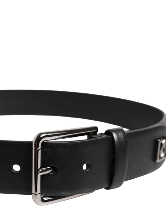 Dolce & Gabbana Schwarzer Kalbsledergürtel mit Nieten und Silberner Schnalle - Image 4