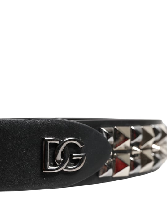 Dolce & Gabbana Schwarzer Kalbsledergürtel mit Nieten und Silberner Schnalle - Image 5