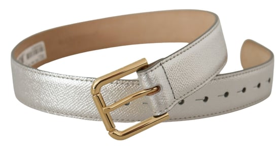 Dolce & Gabbana Silberne Leder-Gürtelschnalle mit goldfarbigem Logo - Image 2