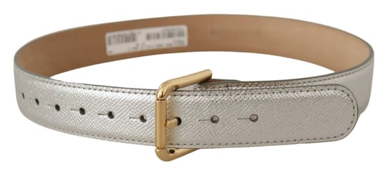 Dolce & Gabbana Silberne Leder-Gürtelschnalle mit goldfarbigem Logo - Image 3