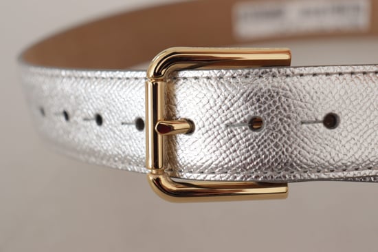 Dolce & Gabbana Silberne Leder-Gürtelschnalle mit goldfarbigem Logo - Image 4