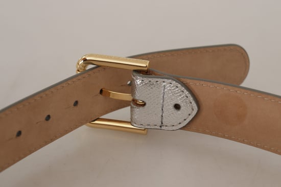 Dolce & Gabbana Silberne Leder-Gürtelschnalle mit goldfarbigem Logo - Image 5