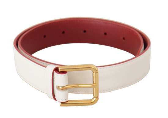 Dolce & Gabbana Weißes Kalbleder Gürtel mit zweifarbiger goldener Metallschnalle - Image 1
