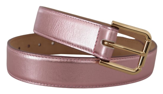 Dolce & Gabbana Metallisch Pink Poliertes Leder Logo Metall Schnallen Gürtel - Image 2