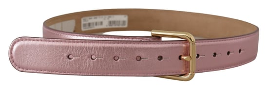Dolce & Gabbana Metallisch Pink Poliertes Leder Logo Metall Schnallen Gürtel - Image 3