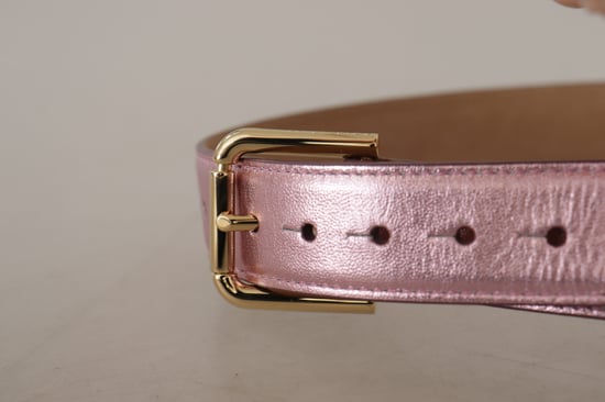 Dolce & Gabbana Metallisch Pink Poliertes Leder Logo Metall Schnallen Gürtel - Image 4