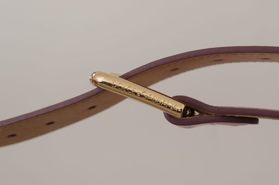 Dolce & Gabbana Metallisch Pink Poliertes Leder Logo Metall Schnallen Gürtel - Image 5