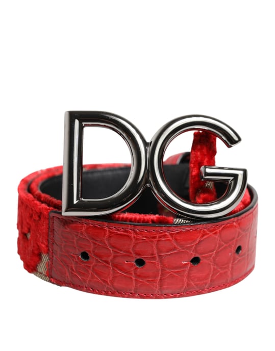 Dolce & Gabbana Rote Viskose Silber DG Logo Metall Schnalle Gürtel - Image 2