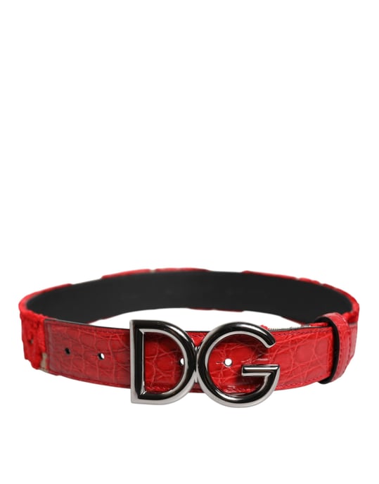 Dolce & Gabbana Rote Viskose Silber DG Logo Metall Schnalle Gürtel - Image 3