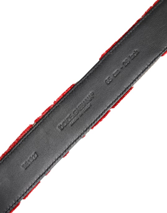 Dolce & Gabbana Rote Viskose Silber DG Logo Metall Schnalle Gürtel - Image 5