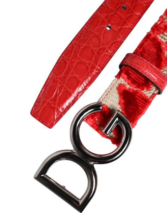Dolce & Gabbana Rote Viskose Silber DG Logo Metall Schnalle Gürtel - Image 6