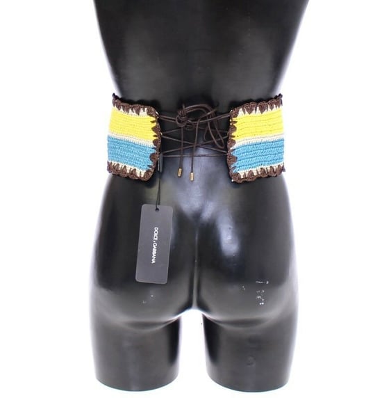 Dolce & Gabbana Gelb Gestreifter Breiter Taillen Raffia Gürtel - Image 2