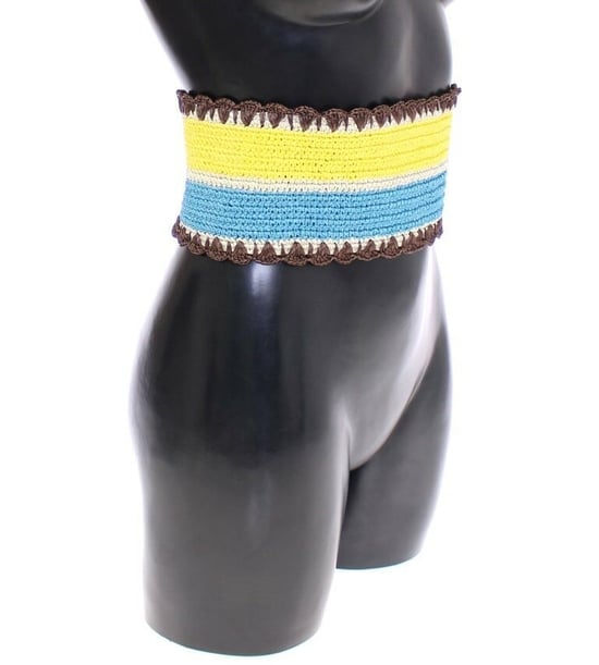 Dolce & Gabbana Gelb Gestreifter Breiter Taillen Raffia Gürtel - Image 3