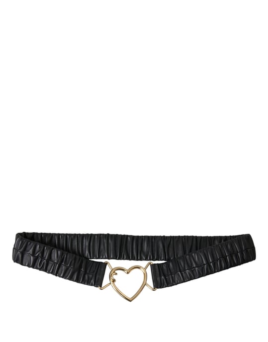Dolce & Gabbana Schwarzer Leder-Goldherz-Metallverschluss-Gürtel - Image 2