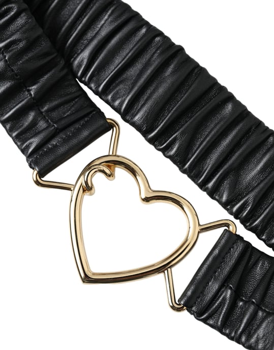 Dolce & Gabbana Schwarzer Leder-Goldherz-Metallverschluss-Gürtel - Image 3