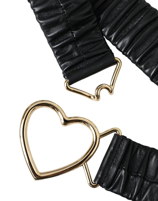 Dolce & Gabbana Schwarzer Leder-Goldherz-Metallverschluss-Gürtel - Image 4