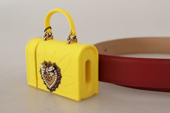 Dolce & Gabbana Rote Leder Gelbe DEVOTION Herz Tasche Schnallen Gürtel - Image 2