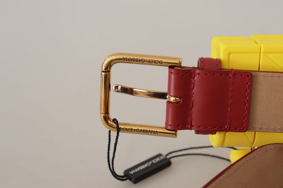 Dolce & Gabbana Rote Leder Gelbe DEVOTION Herz Tasche Schnallen Gürtel - Image 3