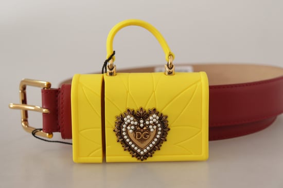 Dolce & Gabbana Rote Leder Gelbe DEVOTION Herz Tasche Schnallen Gürtel - Image 5