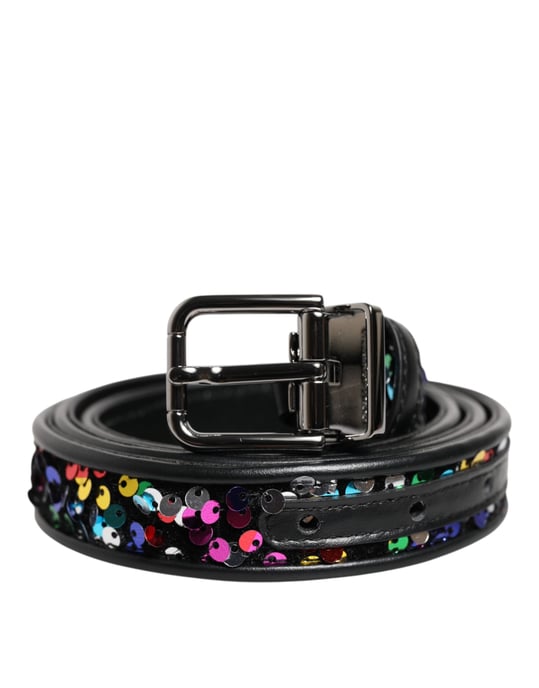 Dolce & Gabbana Schwarzer Pailletten-Verzierte Metallverschluss-Gürtel - Image 2