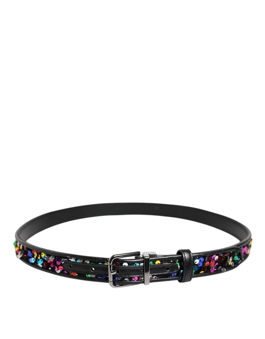 Dolce & Gabbana Schwarzer Pailletten-Verzierte Metallverschluss-Gürtel - Image 3