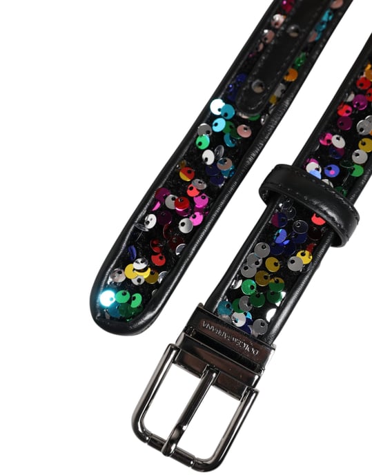 Dolce & Gabbana Schwarzer Pailletten-Verzierte Metallverschluss-Gürtel - Image 6