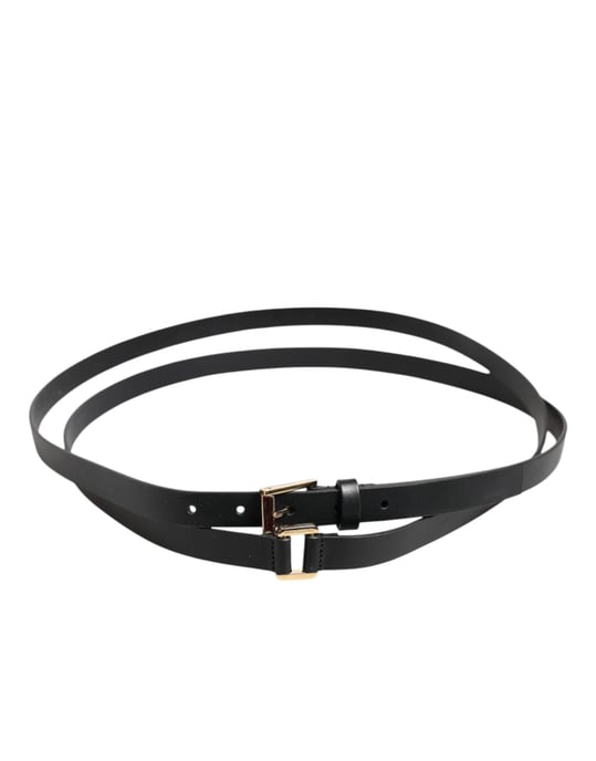 Dolce & Gabbana Schwarzer Leder-Gürtel mit doppeltem Riemen und goldener Schnalle - Image 3