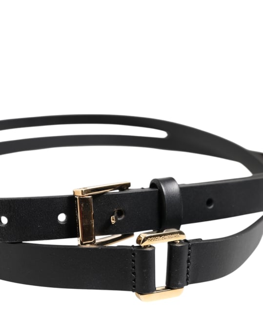 Dolce & Gabbana Schwarzer Leder-Gürtel mit doppeltem Riemen und goldener Schnalle - Image 4
