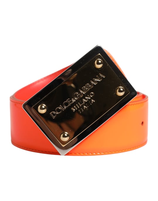 Dolce & Gabbana Orange Goldfarbene Metalllogo-Schnallen Gürtel - Image 2