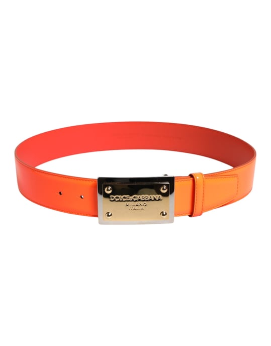 Dolce & Gabbana Orange Goldfarbene Metalllogo-Schnallen Gürtel - Image 3
