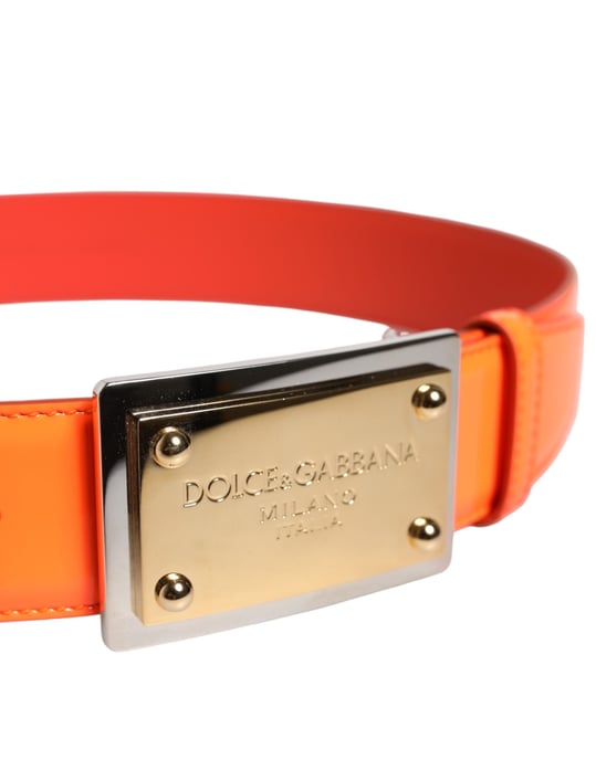 Dolce & Gabbana Orange Goldfarbene Metalllogo-Schnallen Gürtel - Image 4