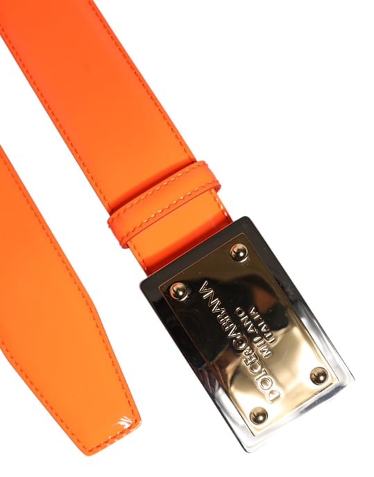 Dolce & Gabbana Orange Goldfarbene Metalllogo-Schnallen Gürtel - Image 6