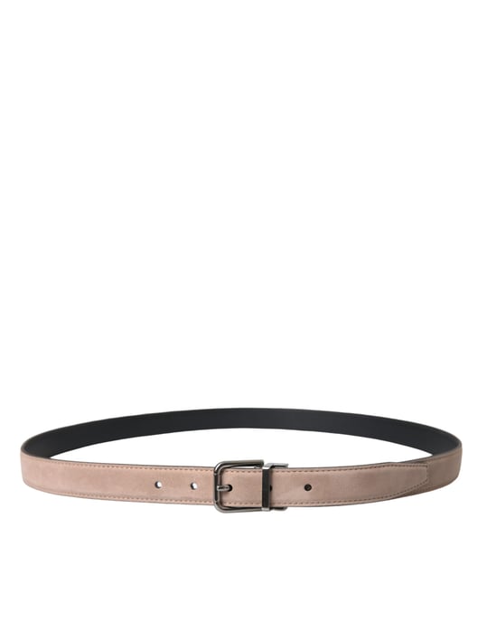 Dolce & Gabbana Beiger Wildlederledergürtel mit silberner Schnalle für Herren - Image 3