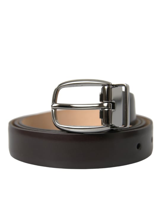 Dolce & Gabbana Gürtel aus dunkelbraunem Leder mit silberner Metallschnalle - Image 1